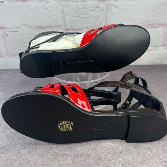 Bottega Veneta Black/Red Patent Leather Flat Strappy Sandals Size 39 - Picture 6 of 7